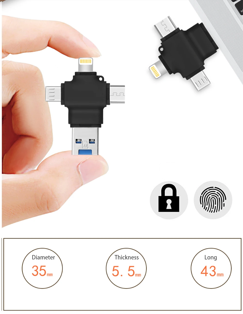 BRU 4 в 1 картридер для iPhone5 6s 7Plus 8X MicroSD TF карта памяти для iPad Macbook type-c Android телефон OTG адаптер