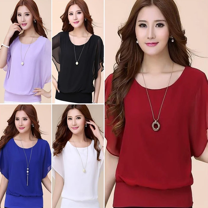 

New Summer Chiffon Shirt For Women Short Sleeves Summer Dress Large Size Women's Dress Thin Bat Chiffon Top XXS-5XL