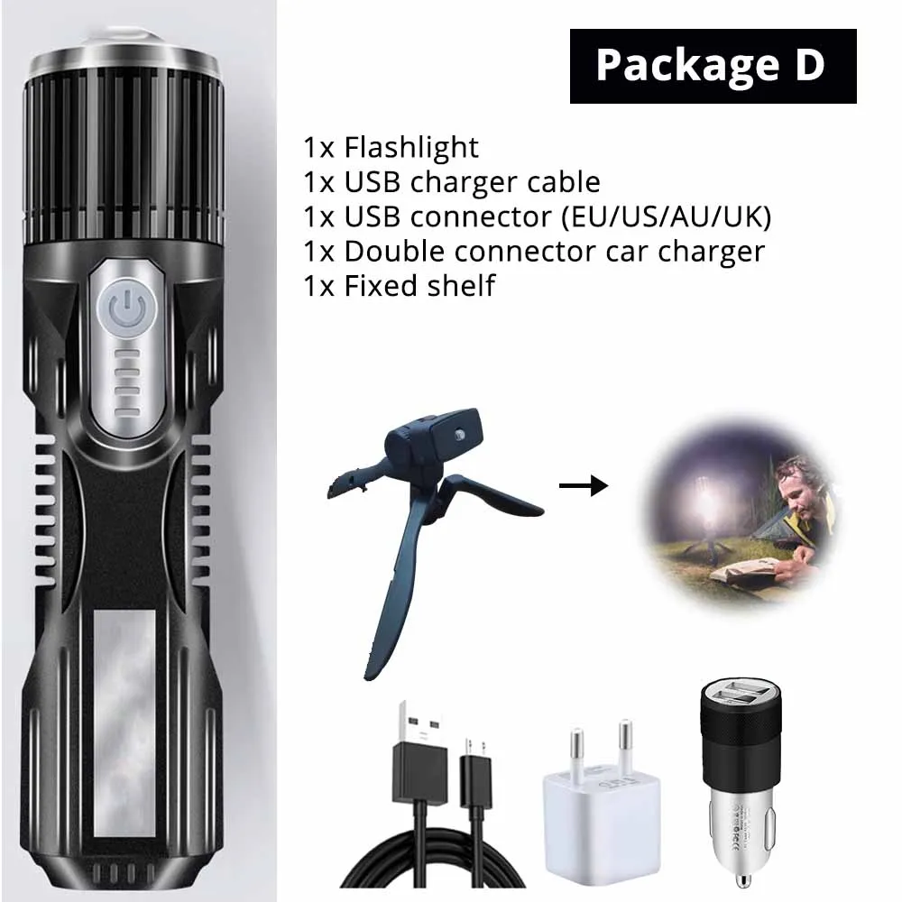 Package D USB перезаряжаемый светодиодный фонарик водонепроницаемый фонарь USB интерфейс для зарядки телефона масштабируемый 5 режимов освещения супер яркий - Испускаемый цвет: Package D