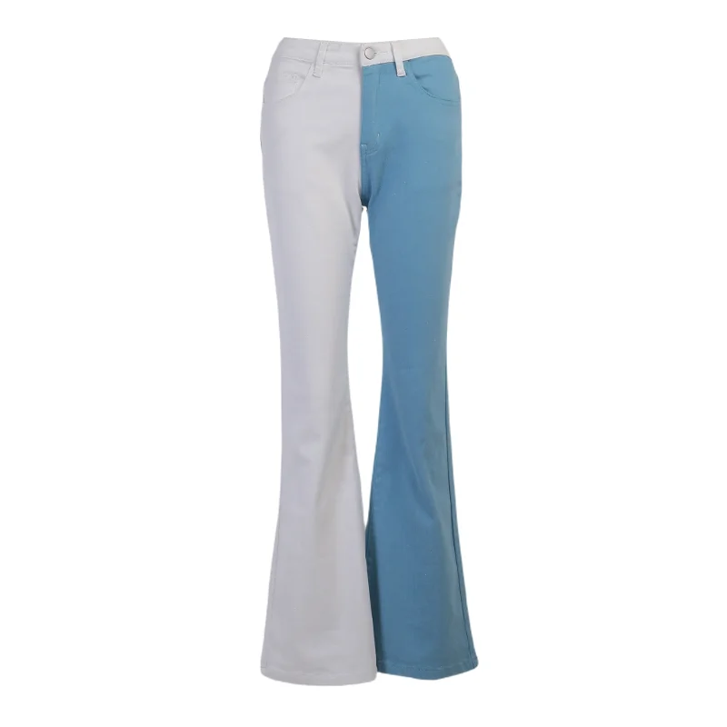 

Y2K Punk Denim Trousers Asymmetrical Stitching Palm Art Pants Casual Flare Trouser