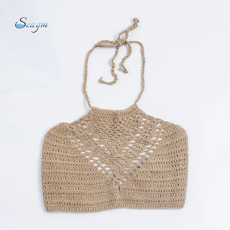 Вязаный крючком сексуальный купальник женский ручной работы бикини топ летний