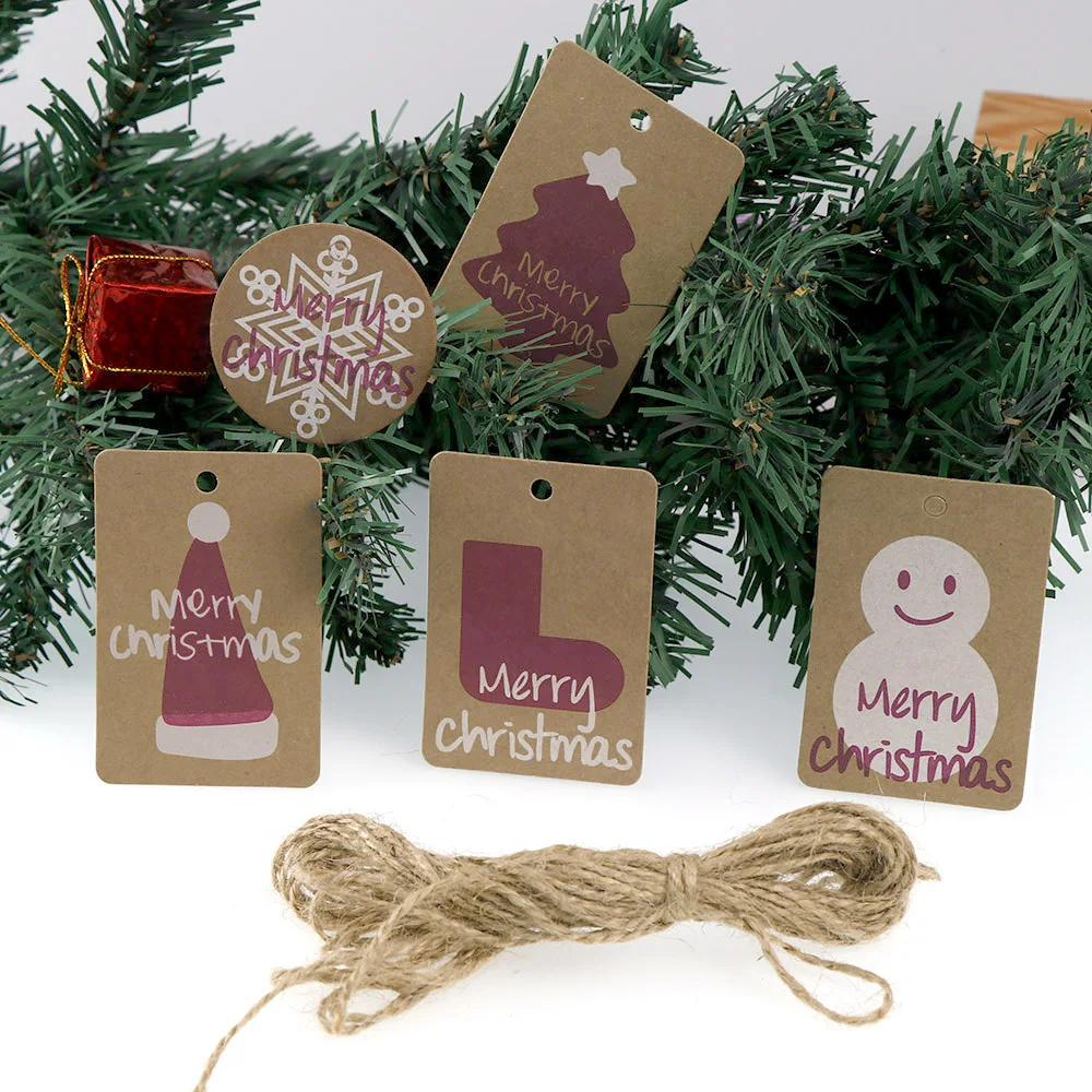 

100pcs Multi Christmas Style Kraft Paper Tags Handmade Diy Crafts Hang Tag Gift Wrapping Supplies Labels For Christmas Favors