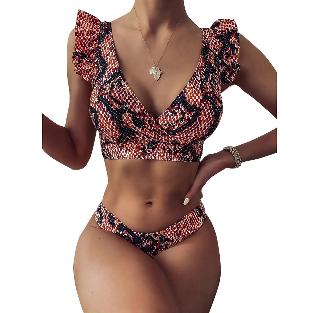 

2021 New Leopard Print Bikini Women Ruffle Swimsuit Split Swimwear Summer Two Piece Suits Sexy Summer Bathing Push Up Swimsuit