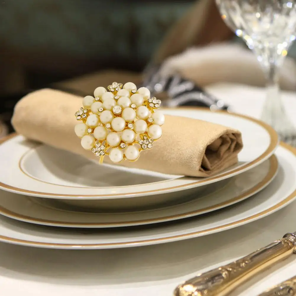 New Reusable Napkin Ring Metal Buckle Holder Alloy Pearl For Wedding Hotel Dinning Table Decoration | Дом и сад