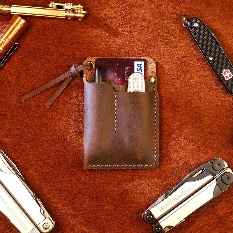 

EASYANT Handmade Multifunctional Leather Sheath with EDC Organizer Pocket to Place Knives/Pens/Credit Cards