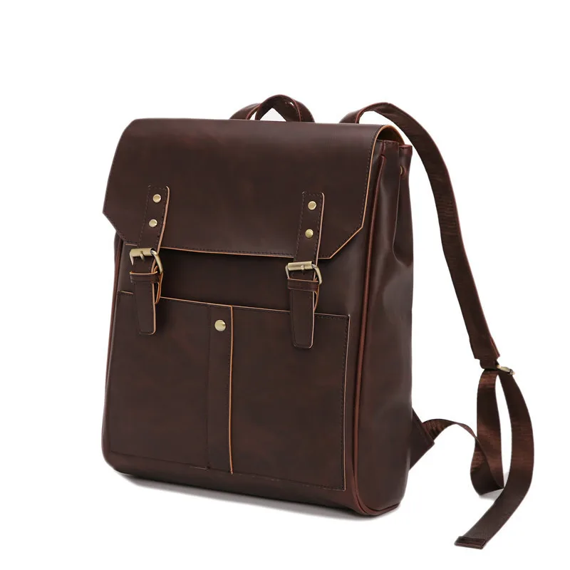 Мужские и женские кожаные рюкзаки черные школьные сумки для подростков ноутбука