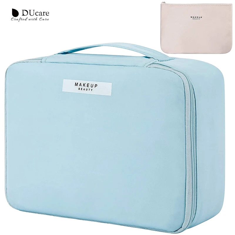 

DUcare Travel Makeup Bag Blue Cosmetic Organizer Train Case with Small Cosmetic Bag for Cosmetics Makeup Brush Toiletry Jewelry