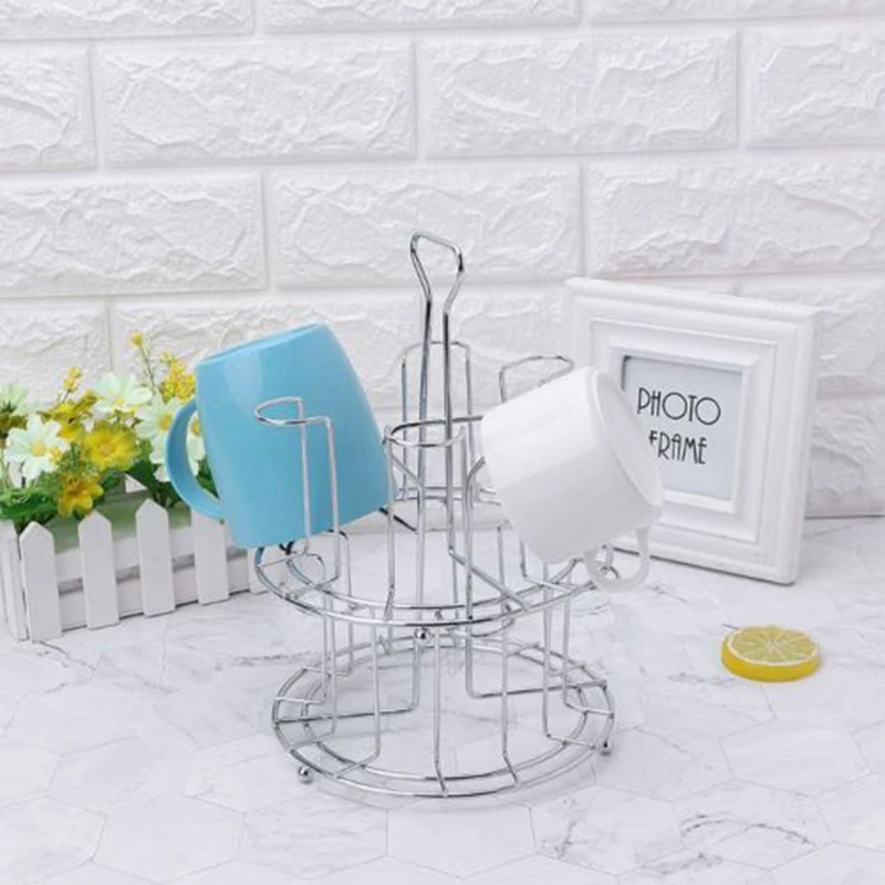 

Metal Mug Tree Holder 6 Cups Coffee Tea Glass Cup Rack Storage Stand Household Water Cup Rack Living Room Kitchen Organizer