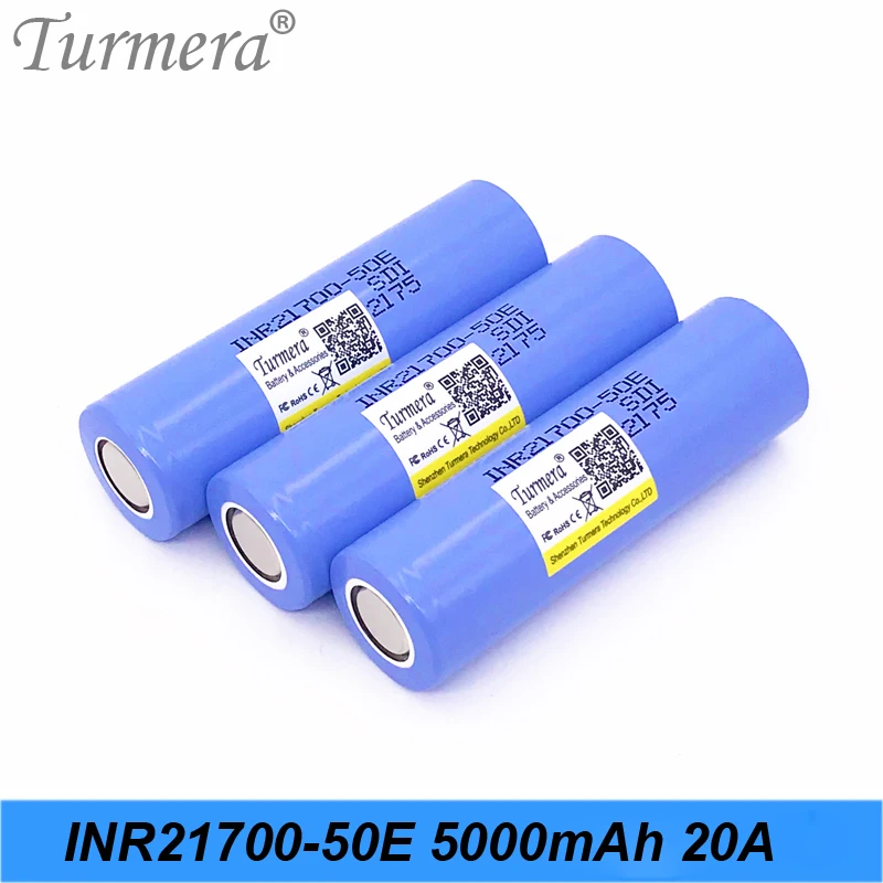 Аккумулятор Turmera 21700 5000 мА · ч INR21700-50E А разрядный ток для фонарика 36 В 48 мод