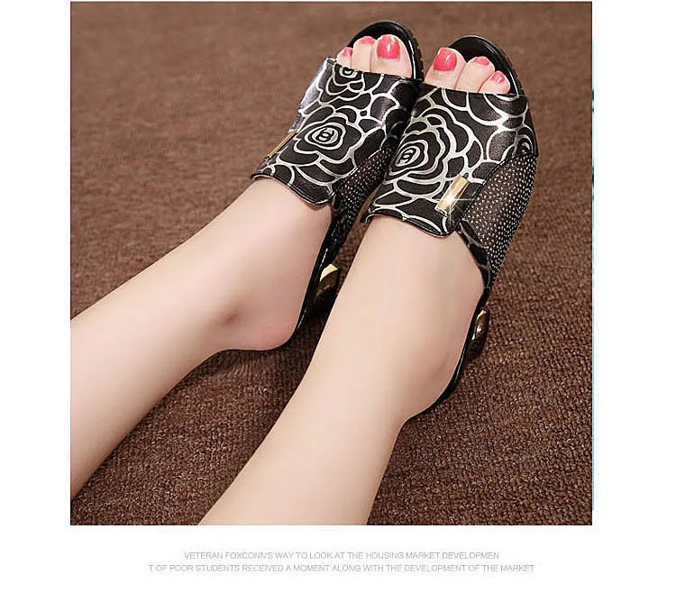 

2020 Summer Women Thick Heel Sandals Womens High Heels Slippers Women's Net A Word Rhinestones Mesh Outdoor Fish Mouth Sandals