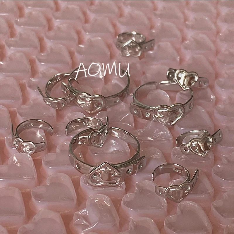 Женское кольцо в виде сердца AOMU регулируемое Винтажное серебристого цвета с