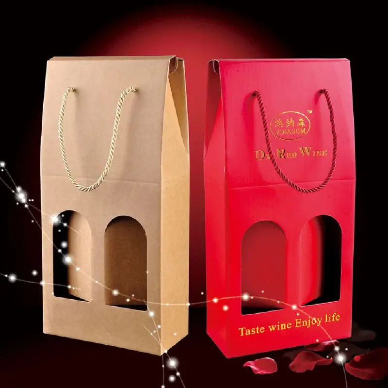 Гофрированная Крафтовая бумага двойная винная бутылка сумка-переноска