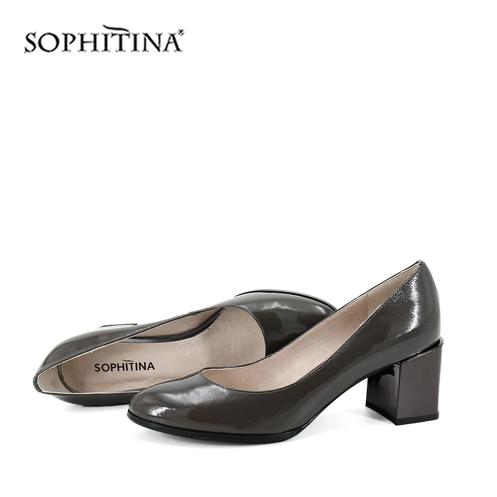 Туфли-лодочки женские из лакированной кожи на высоком квадратном каблуке с