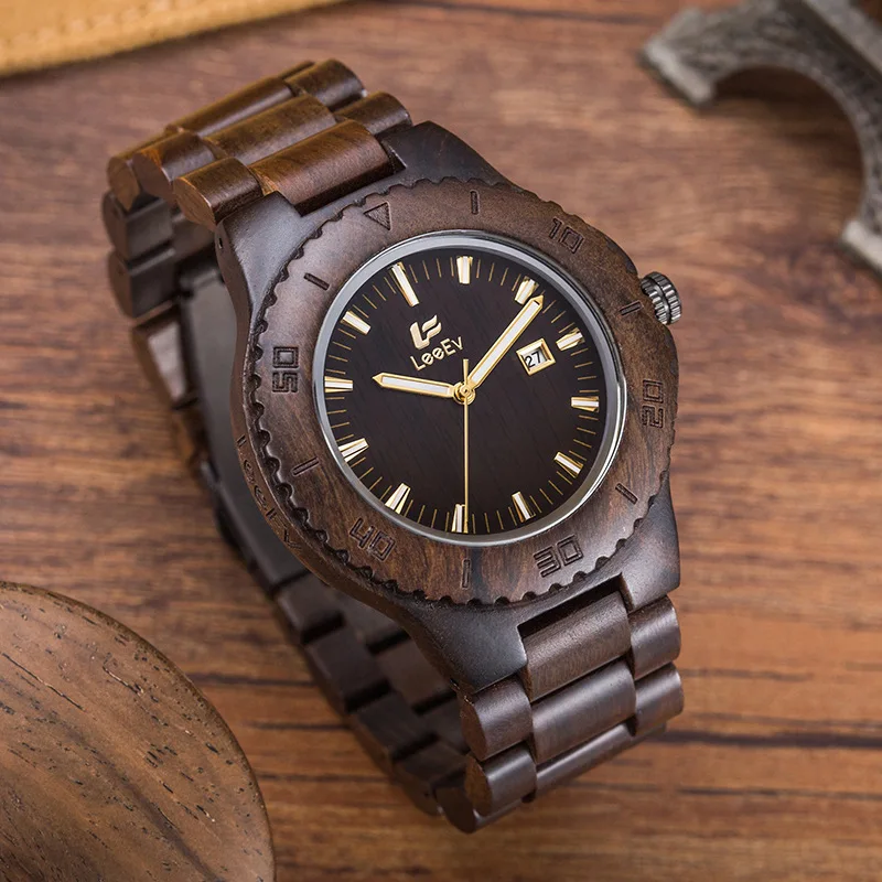

LeeEv Natural Wooden Men‘s Watches Casual Quartz Watch Handmade Wristwatches Gifts for Men