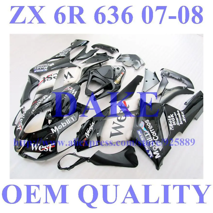 

Best Black White WEST Fairing Kit FOR KAWASAKI NINJA ZX 6R 636 07 08 ZX-6R Tim ZX6R 2007 2008 ZX 6R 07 08 & Windscreen