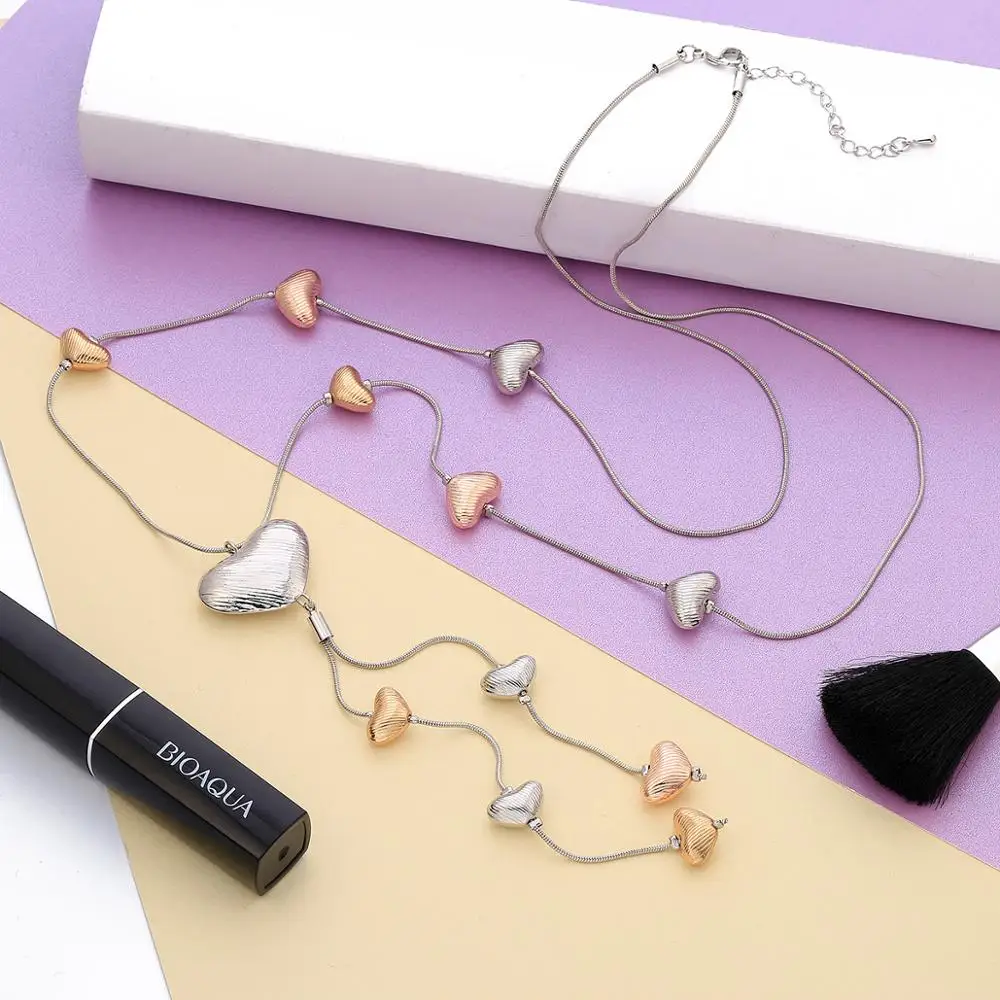 2020 New Trendy Bohemia Necklace Gun Black Mix Color Love Heart Pendant Long Sweater Chain Necklaces For Woman Vintage Jewelry |