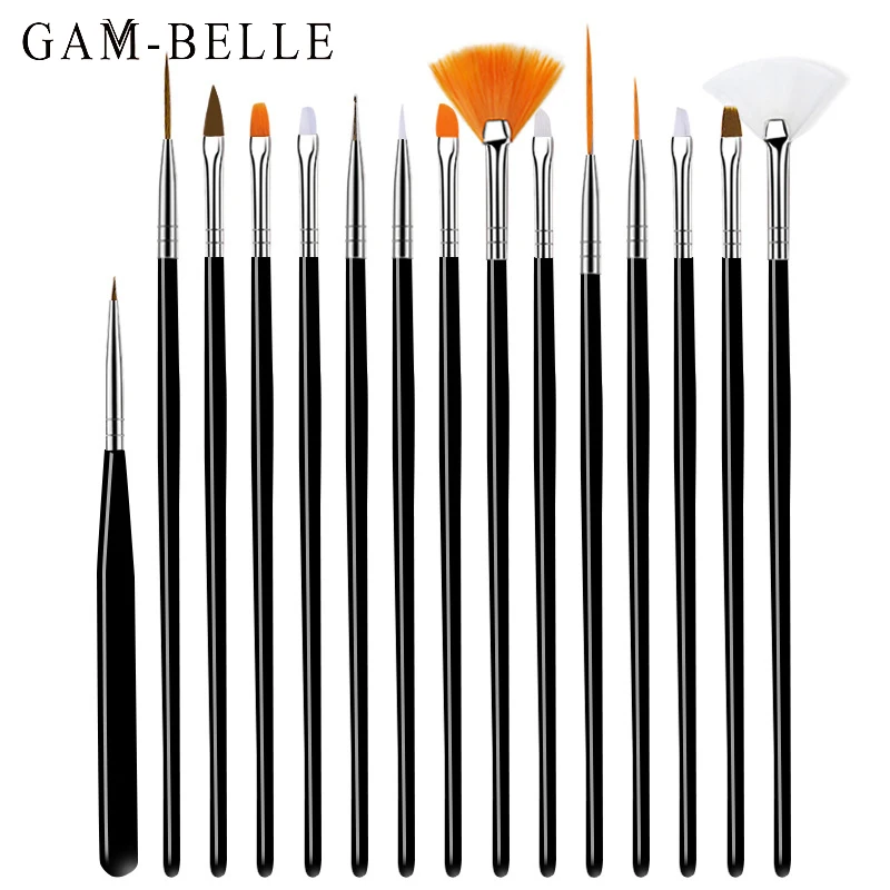 

GAM-BELLE Nail Brush For Manicure Gel Brush For Nail Art 15Pcs/Set Nail Brush Acrylic Liquid Powder Carving Gel Beauty Brush
