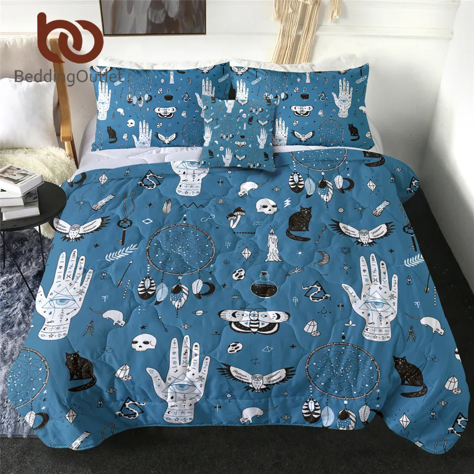 

Постельное белье Outlet колдовство тонкое пуховое одеяло волшебный череп стеганое одеяло Ловец снов одеяло хиппи кровать набор готический Королевский размер покрывало