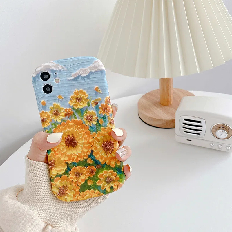 

Art Retro Oil Painting Sunflower Flowers Phone Case For iPhone 11 Pro Max Xr X Xs Max 7 8 Puls SE 2020 Cases Soft Silicone Cover