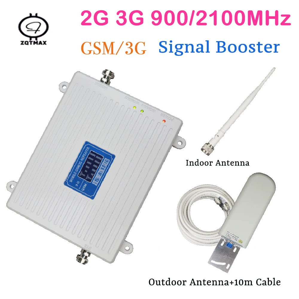 ZQTMAX 2G 3G GSM повторитель 900 WCDMA 2100 усилитель сигнала UMTS 65dB LTE сотовый с антенной