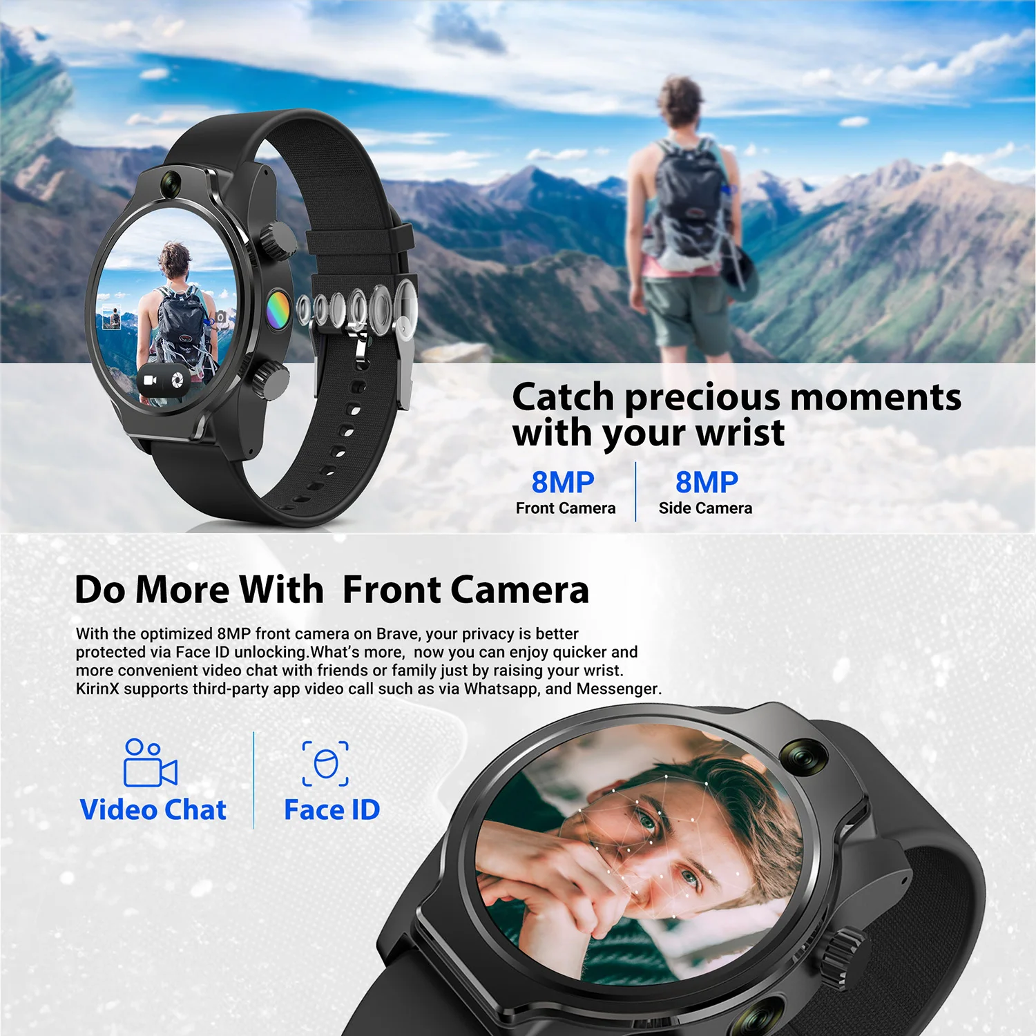Rogbid Brave 4G LTE Smart Watchs 1.69” IP68 Waterproof 3GB+32GB Video Chat Face Unlock Heart Rate Monitor GPS Smartwatch Men |