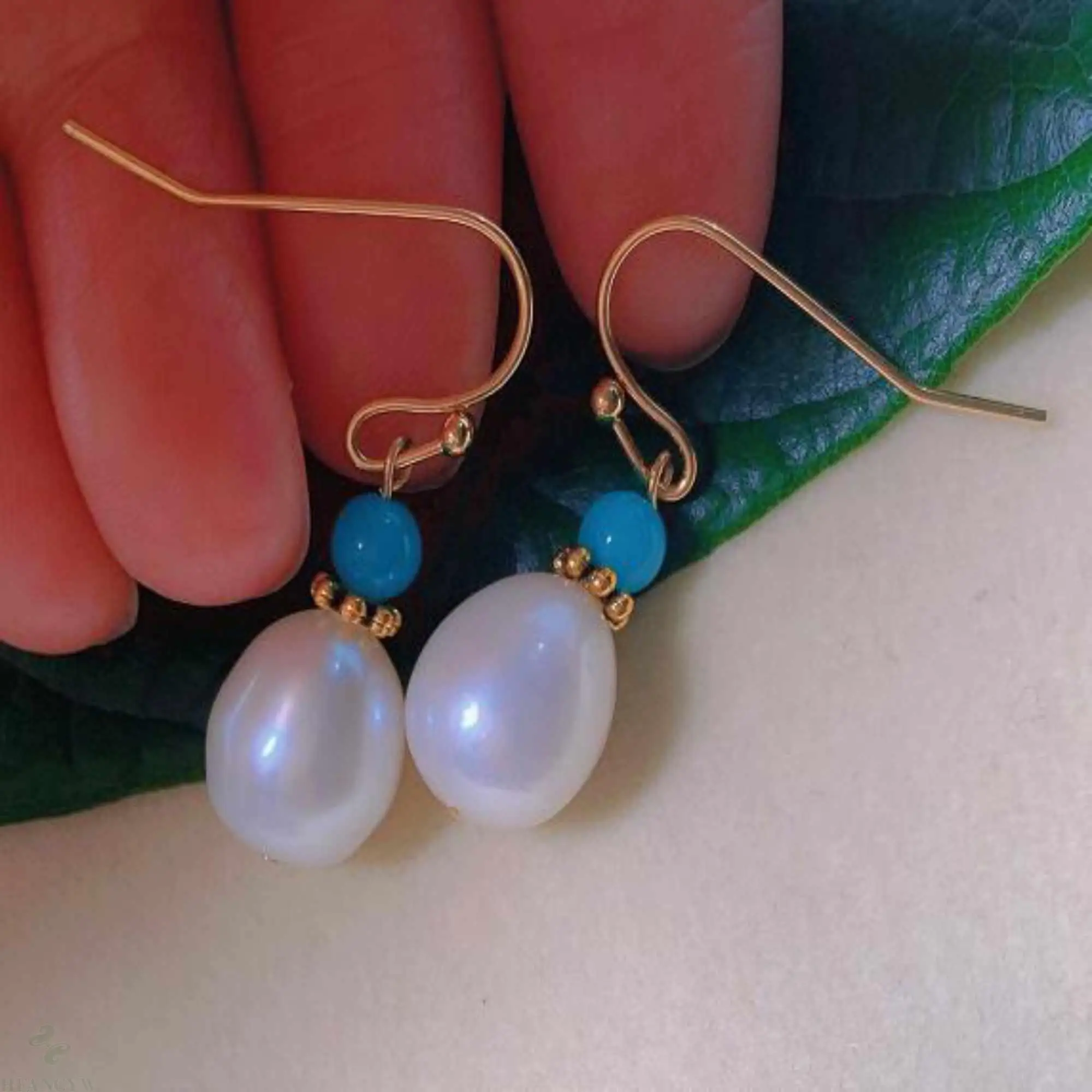 

Серьги с искусственным жемчугом, аквамарином, золотом 18 К, подарок, карнавал, День матери, бижутерия, День Святого Валентина, свадьба, красив...