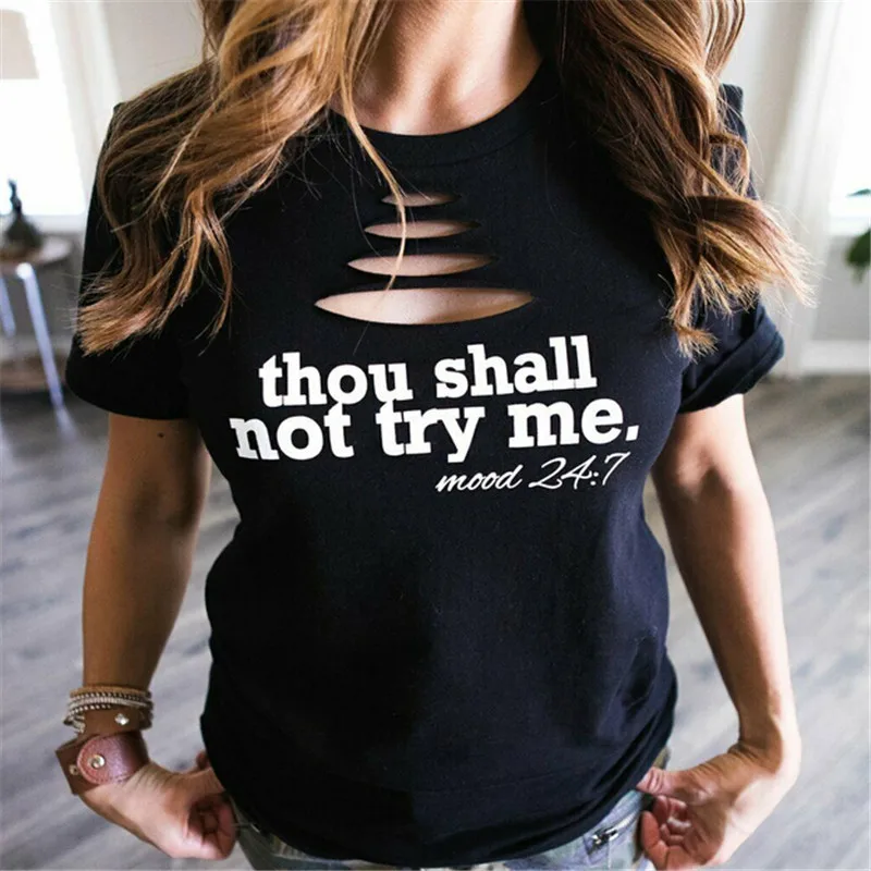 

Fashion Women Short Sleeve T Shirts Letter Pattern Hollow out T-shirt 2019 Ladies Loose Casual Outdoor Tops Sexy Black Tee Tops