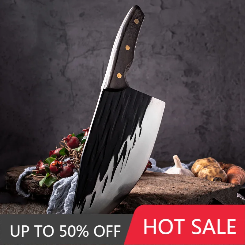 

Кованый нож ручной работы, китайский традиционный Кливер 5Cr1 5MoV, кухонные ножи из нержавеющей стали, столовые приборы для мяса и овощей