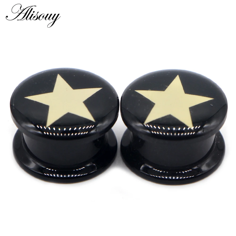 ALISOUY 2 ШТ. 4-25 ММ ЗАГЛУШКИ ДЛЯ УШНЫХ ПРОБОК STAR BLACK ACRYLIC SCREW FIT FLESH TUNNEL EYELET STRETCHERS PLUG BODY PIERCING JEWELRY ON.