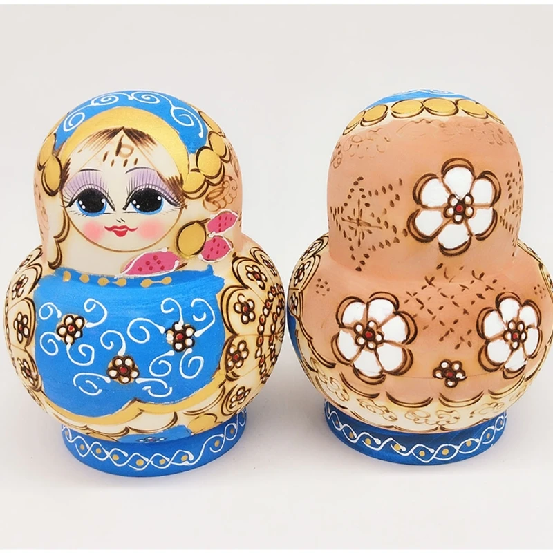 

10pcs Wooden Russia Nesting Dolls Gift Wishing Doll with Beautiful Flower Matryoshka Creative Children Traditional Birthday WXTD