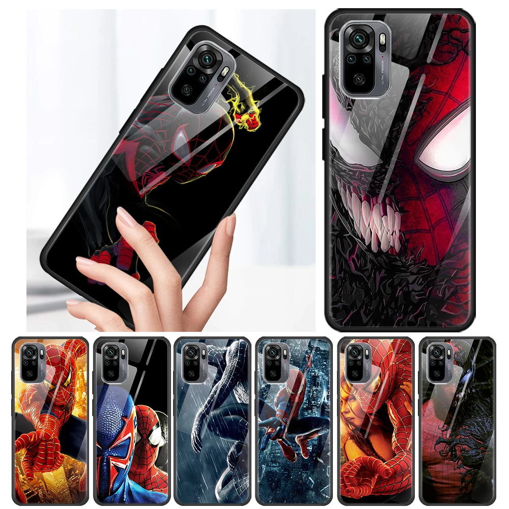 

Cool Spider-Man Tempered Glass Cover For Xiaomi Redmi Note 10 10S 9 9T 9S 8T 8 9A 9C 8A 7 Pro Max Phone Case