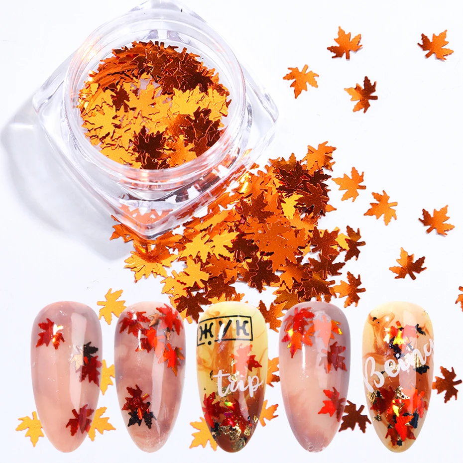 1 коробка голографический лист блеск для ногтей осенние кленовые блестки