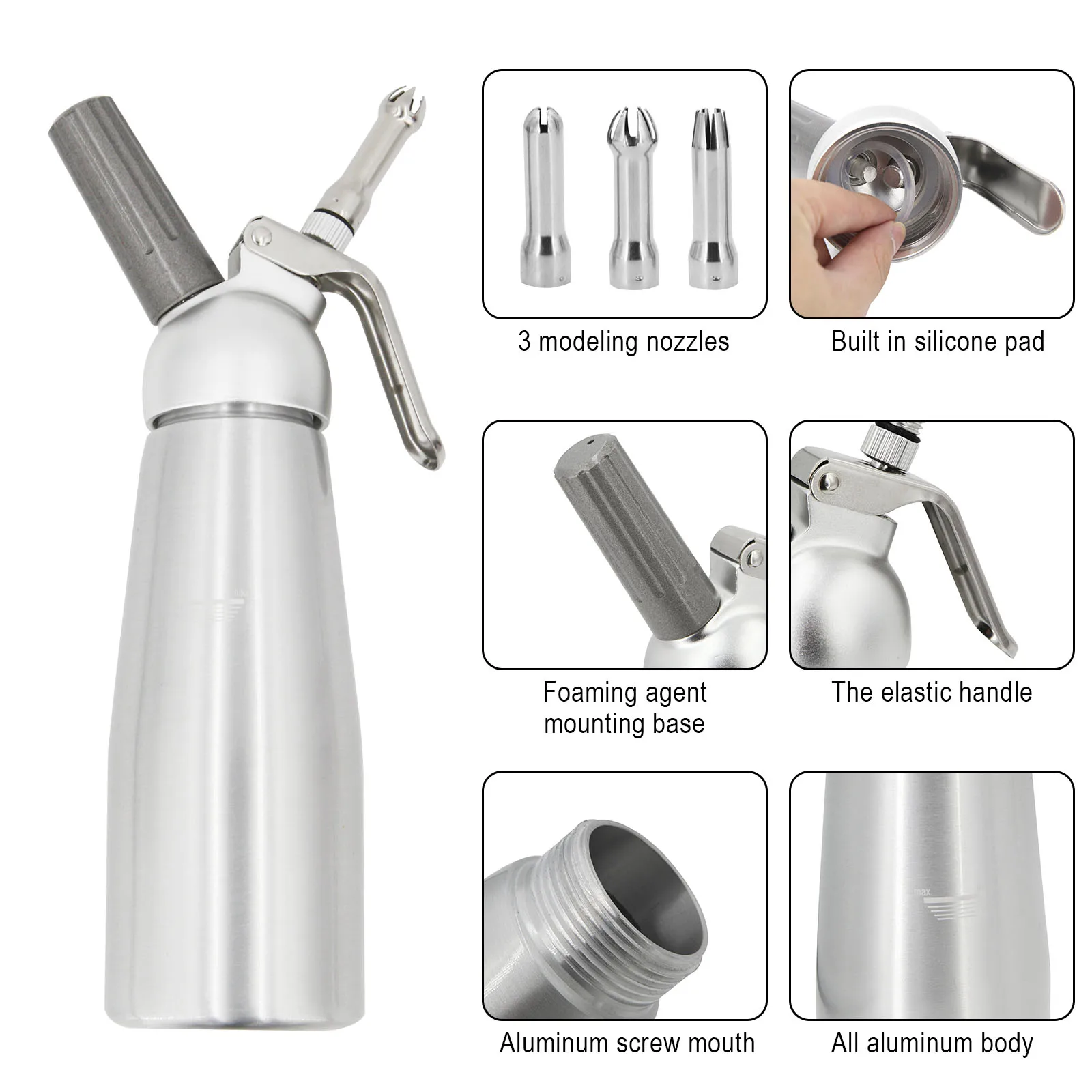 Профессиональный пистолет для вспенивания крема из нержавеющей стали/алюминия