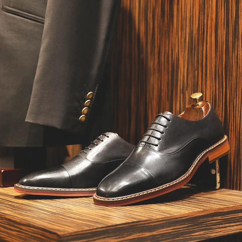 

Elegant Men Full Grain Leather Oxford Shoes Classic Black Brown Men Wedding Formal Shoes Real Leather