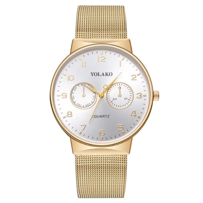 

Yolako Fashion Two-Eye Men's Watch Steel Mesh Band Clear Number Dial Quartz Watch Reloj
