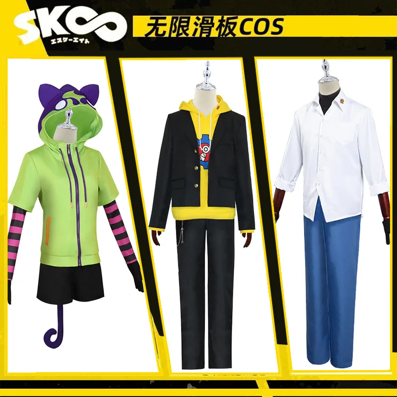 

SK8 the Infinity Miya косплей с капюшоном на молнии короткий парик Толстовка Куртка перчатки для хвоста Вечерние наряды SK Eight костюм Miya Chinen