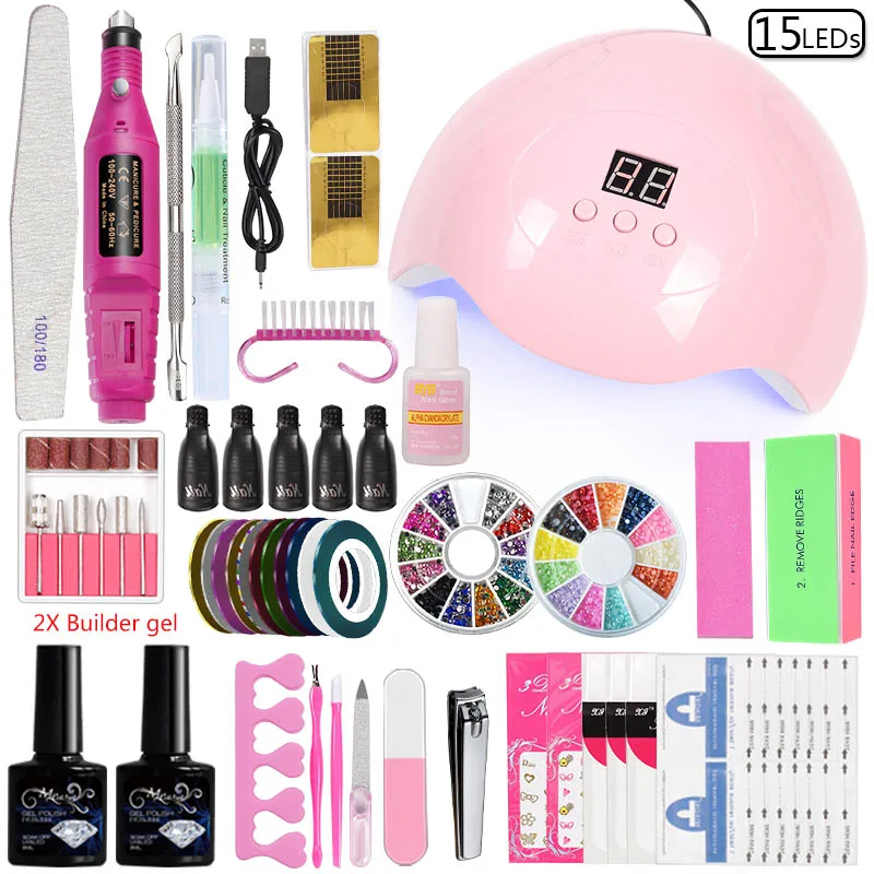 45w NO gel set Машинка для все набор для маникюра кисти для маникюра маникюр маникюрный гель лак набор для наращивания ногтей ногтевой сервис лак для ногтей наборы поли геля сушка для ногтей гель лак set - Цвет: 45w NO gel set
