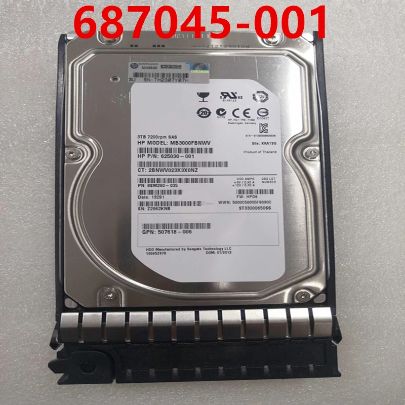 

Original New HDD For HP 3TB 3.5" SAS 6 Gb/S 64MB 7200RPM For Internal HDD For Server HDD For QR479A 687045-001