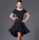 Женский костюм для латиноамериканских танцев, черное платье с коротким рукавом для латиноамериканских танцев