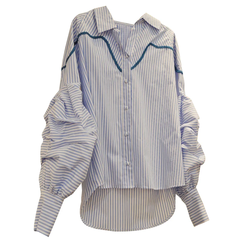 Женские рубашки в синюю полоску лето 2021 новинка v-образный вырез отложной