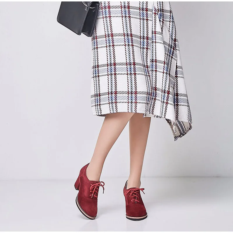 MCCKLE Autumn Shoes Women Pumps Suede Nubuck Lace Up Chunky Heels Ladies Fashion Platform Female Shoes Casual New Footwear
