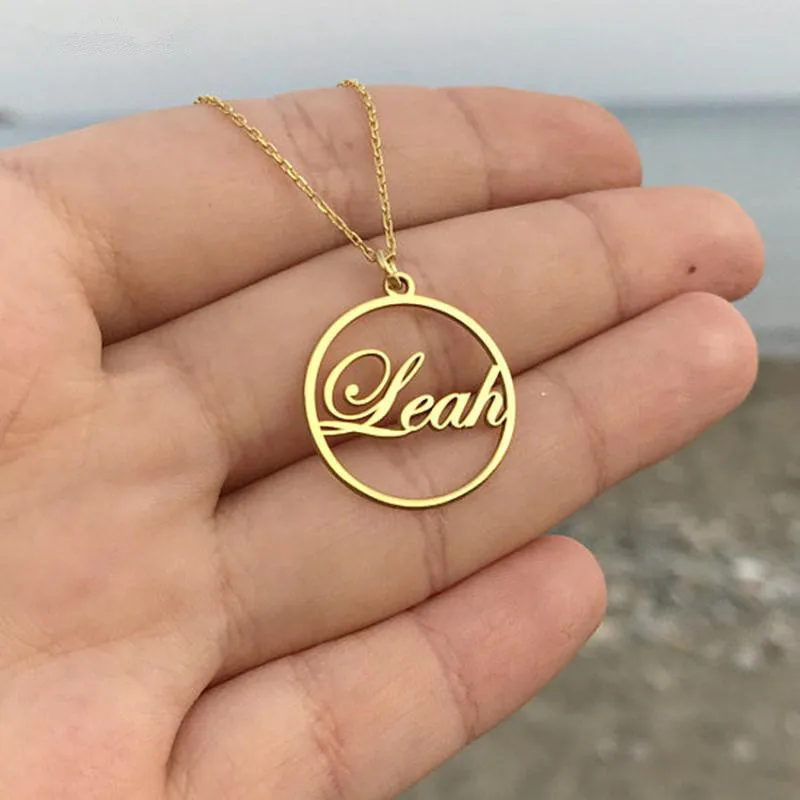 

Simple Circle Pendant Name Necklace Custom NameStainless Steel Nameplate Eternity Charm Choker Jewelry Accesorios Mujer Collier