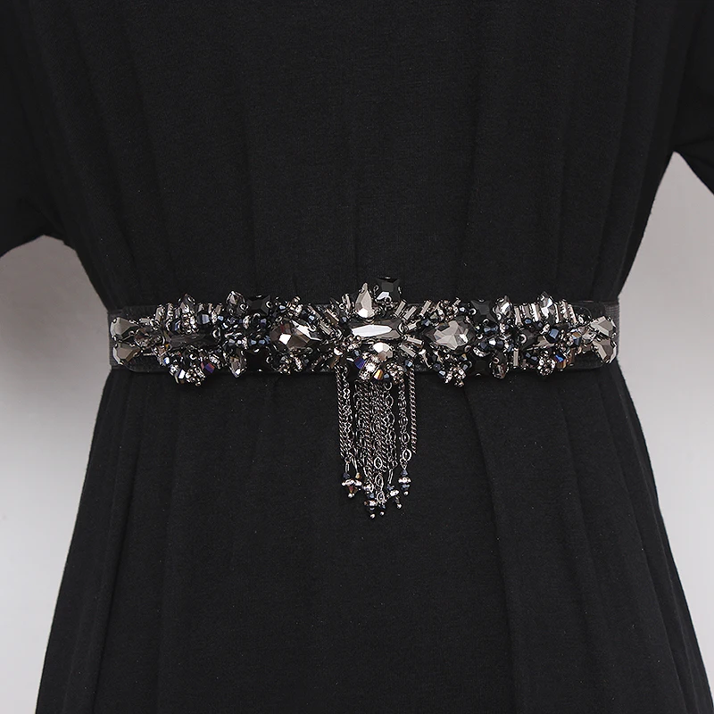 2020 Luxury Design Rhinestone Waist belt For Women Chain Fringe Tassel Waistband Crystal Beading Elastic Strech Belt Accessories