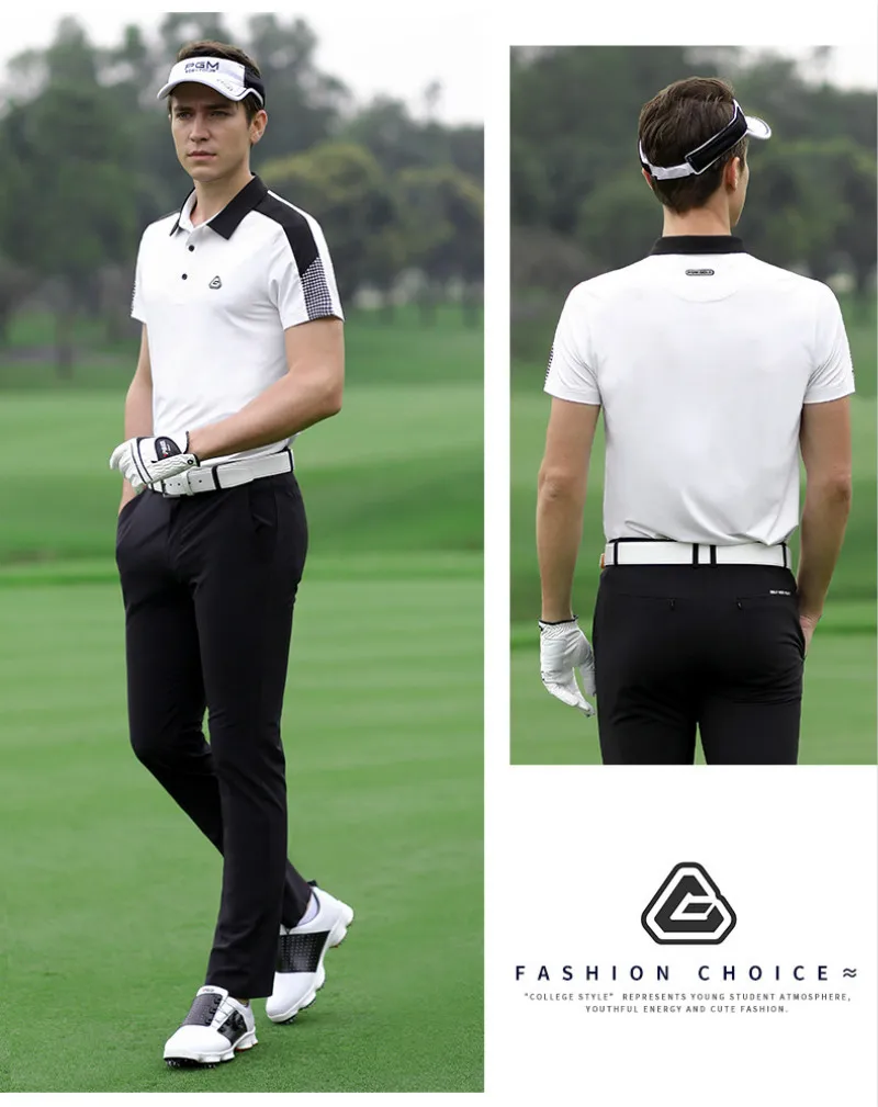 

PGM Summer Quick-Dry Golf Clothing Men's Stand Collar Stitching Breathable Sports Short Sleeve T-shirt Yf233