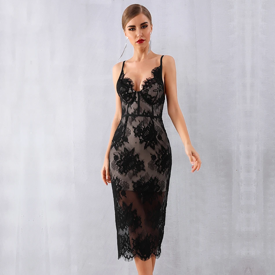 Seamyla, новинка, сексуальные кружевные платья для ночного клуба, Vestidos, женское Бандажное платье, элегантное, летнее, черное, хаки, без рукавов, вечернее платье