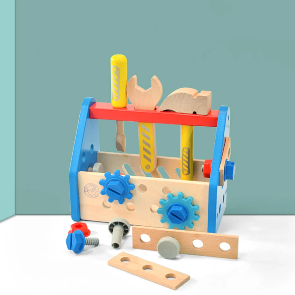 

Realistic Wood Take-Along Tool Kit DIY Children Repair Construction Toolbox