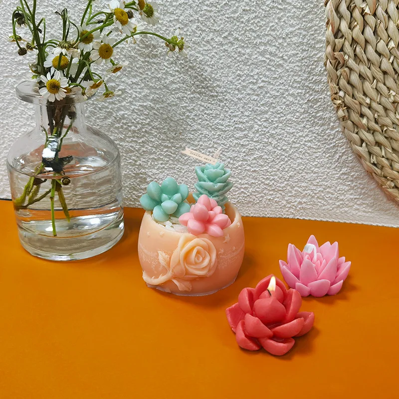 

Succulents Flowerpot Combination Silicone Candle Mold Carving Art Aromatherapy Plaster Home Decoration Mold Beautify Gift Hand