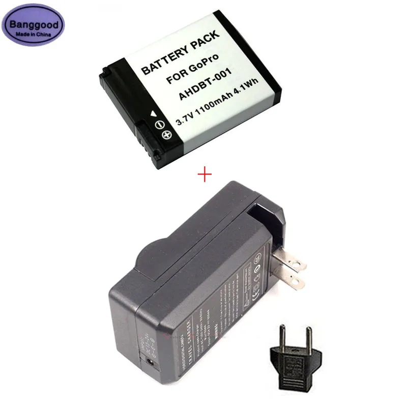 3.7V 1100mAh AHDBT-001 Action Camera Battery + AC Charger For GoPro Hero 1 2 AHDBT001 Sport Camera Battery for Go Pro Accessorie
