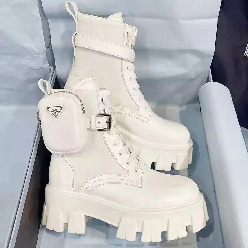 

Новинка Осень-зима 2021, женские кожаные новые ботинки на толстой подошве, повседневные женские ботинки, женские модные высокие ботинки на шн...