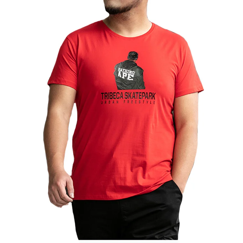 

size Summer large men's T-shirt printed cotton round neck short sleeve
